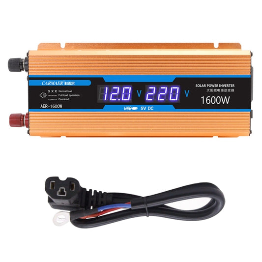 Carmaer 48V to 220V 1600W Car Multi-function Double Digital Display Inverter Household Power Converter, 48V to 220V 1600W