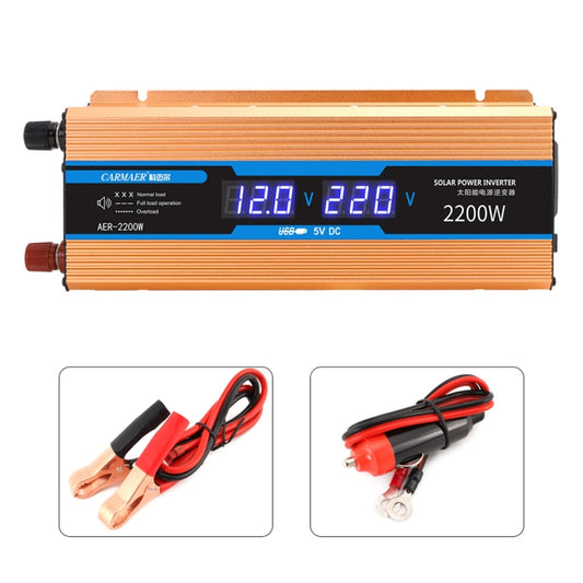 Carmaer 12V to 220V 2200W Car Multi-function Double Digital Display Inverter Household Power Converter, 12V to 220V 2200W