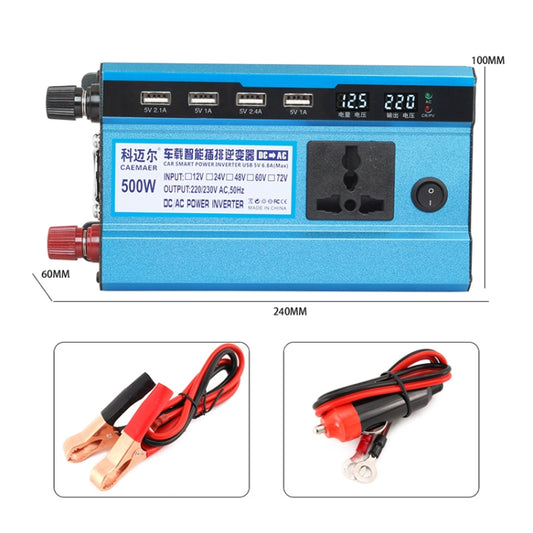 Carmaer 12V to 220V 500W Double Cigarette Lighter Car Double Digital Display Inverter Household Power Converter, 12V to 220V 500W