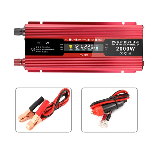 Carmaer Universal 12V to 220V 2000W Car LCD Display Inverter Household Power Converter, Universal 12V to 220V 2000W