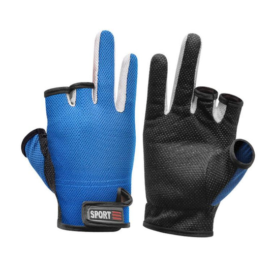 1 Pair 3 Finger Cut Off Anti Slip Breathable Fishing Gloves Outdoor Sun Protection Fishing Gear, Thin-Black, Thin-Blue, Thicken-Red, Thicken-Grey, Thicken-Yellow, Thicken-Blue