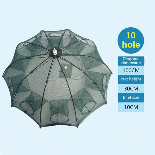 10 Holes Automatic Foldable Fishing Net Nylon Shrimp Crab Minnow Trap Fish Cast Net Fishing Tackle, 10 Holes