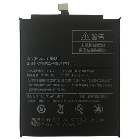 BN34 3010mAh for Xiaomi Redmi 5A Li-Polymer Battery, For Xiaomi Redmi 5A