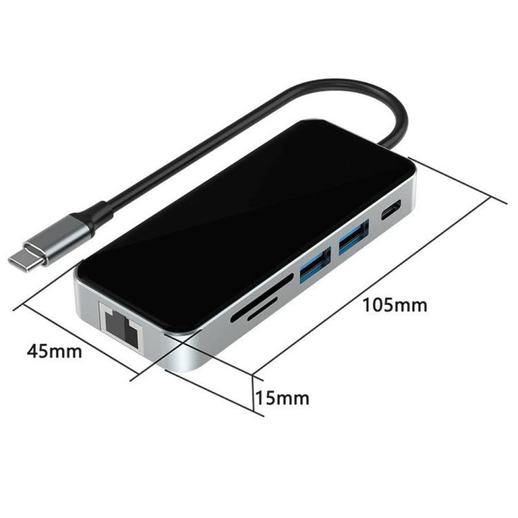 HC-76 4K HD RJ45 Ethernet SD TF Card Reader Multi Port Adapter 10 in 1 USB-C Hub Docking Station, HC-76