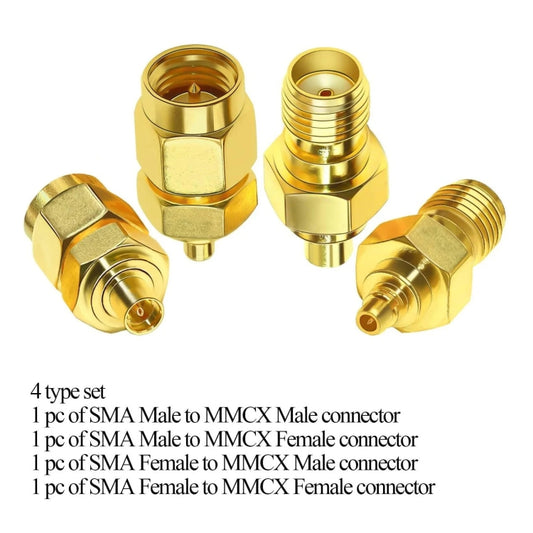 Coaxial Adapter Kit Brass Coaxial Connector RF Antenna Adapter, 4pcs /Set SMA To MMCX, SMA Male To MMCX Male, SAM Female To MMCX Male, SMA Male To MMCX Female, SMA Female To MMCX Female
