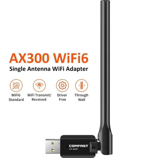 COMFAST CF-940F 300Mbps WiFi6 USB Adapter 2.4GHz WiFi Antena Wireless Network Card, CF-940F