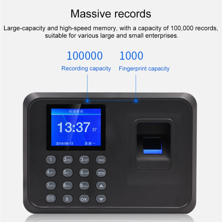F01 Fingerprint Time Attendance Machine with 2.4 inch TFT Screen, US Plug, ACS2685EU, ACS2685UK, ACS2685US