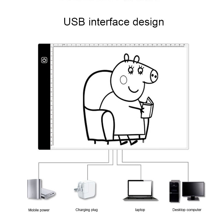3.5W 5V LED USB Three Level of Brightness Dimmable A4 Acrylic Scale Copy Boards Anime Sketch Drawing Sketchpad with USB Cable 1.5m, Copy Boards with USB Cable 1.5m
