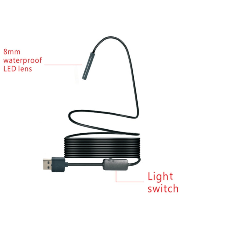 YPC110 8mm 2.0MP HD Camera WiFi Endoscope Snake Tube Inspection Camera with 8 LED, Waterproof IP68, Lens Diameter: 8mm, Length: 10m, Hard Line, 10m Hard Line