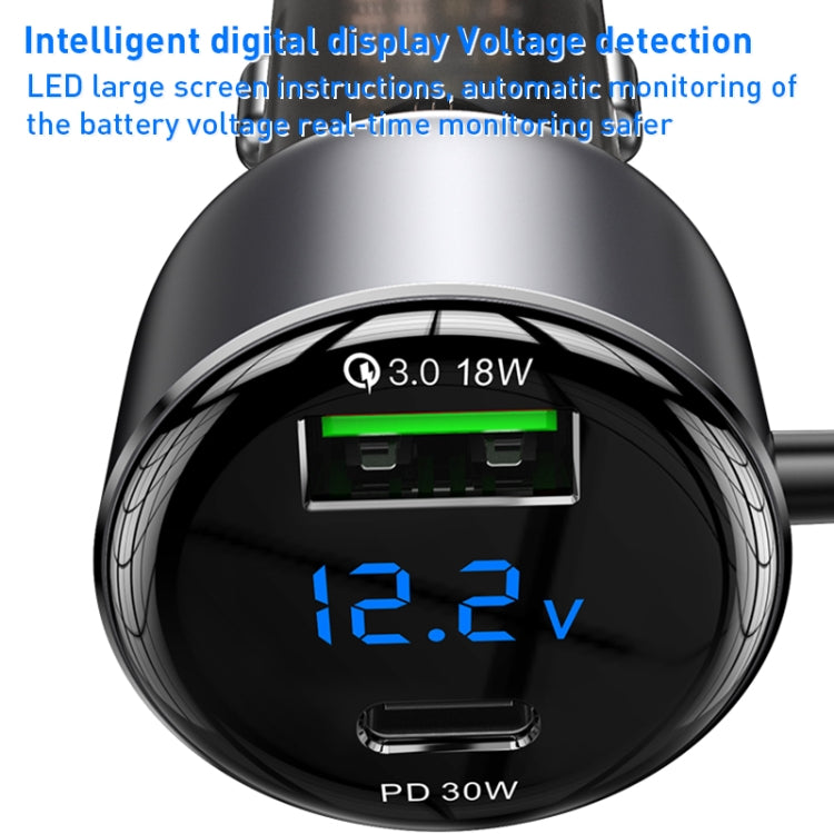 Yesido Y58 60W PD + QC3.0 Dual Port Car Fast Charger with USB-C / Type-C + 8 Pin Spring Cable, Y58