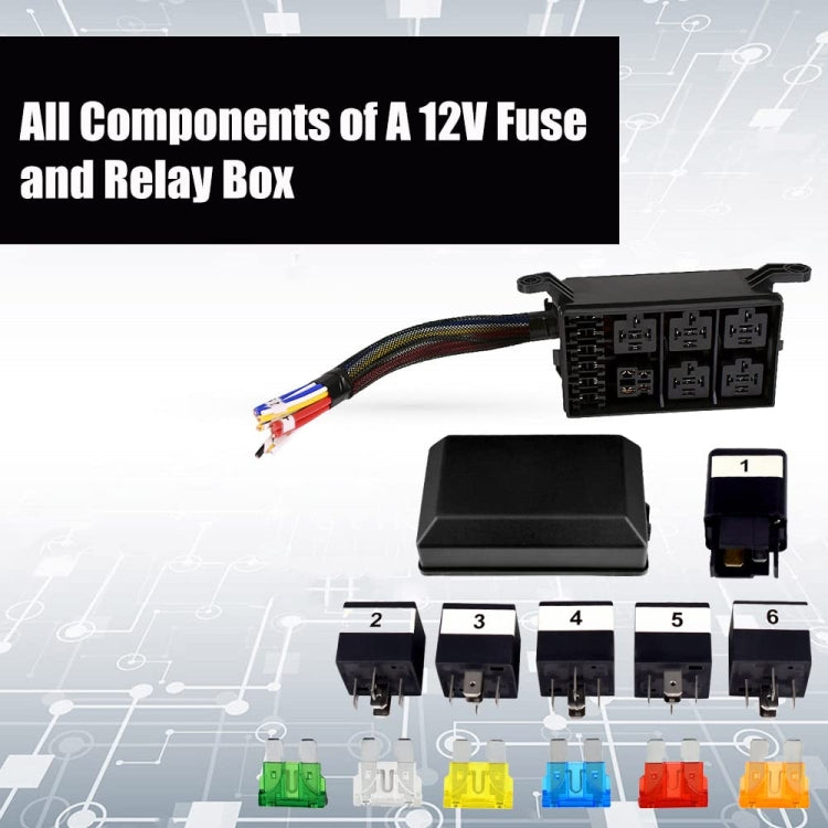 24V 5 Pin Car 6 Slots Waterproof Relay Fuse Box with Cable, 24V