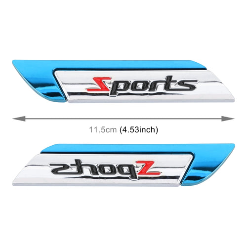 1 Pair Car SPORTS Personalized Aluminum Alloy Decorative Stickers, Size: 11.5 x 2.5 x 0.5cm, SPORTS