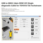 USB to OBD2 16 Pin MINI VCI FT232RL Single Diagnostic Cable for Toyota TIS Techstream, FT232RL