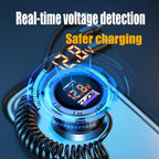 HX06 151W Type-C + USB Dual Port Car Charger with 3 in 1 Spring Data Cable, HX06