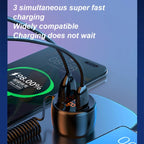 HX06 151W Type-C + USB Dual Port Car Charger with 3 in 1 Spring Data Cable, HX06