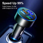 3.1A 4 in 1 Digital Display Car Charger with Voltmeter, SKU-03-4