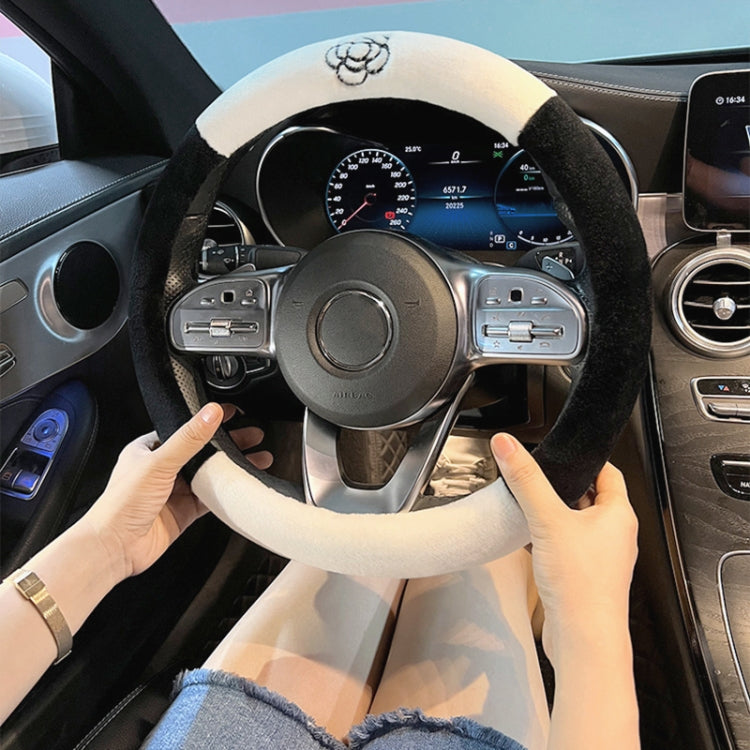 Round Style Car Universal Camellia Pattern Plush Warm Anti-skid Steering Wheel Cover, Diameter: 38cm, Round Style