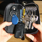 9092 Business Style Multifunctional Genuine Leather Zipper Car Key Bag