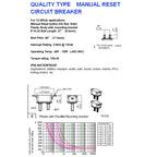 F3088-20A 20A Manual Reset Circuit Breaker Double Short Legs with Bolt 12/24V, 20A