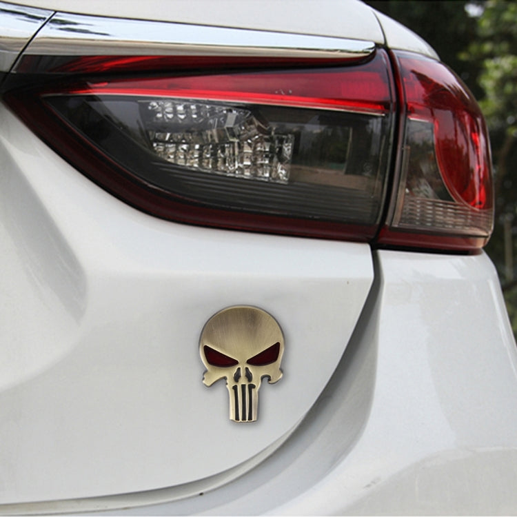 Gold Skull with Red Eyes Metal Car Sticker, Horrify Skull