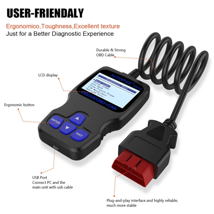 AUTOPHIX OM123 Car Portable OBD2 Scanner Car Diagnostic Tool OBD 2 Automotive Scanner EOBD Code Reader, OM123, OM123 (Orange)