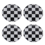 4 PCS White And Black Grid Metal Car Sticker Wheel Hub Caps Centre Cover Decoration, White Black Grid