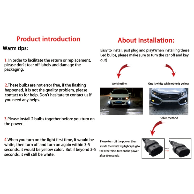 2 PCS EV15 9005 / 9006 DC9-32V / 6W / IP67 Car LED Double Color Fog Light, Cold White Light + Amber Light, EV15 9005 / 9006