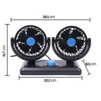 HUXIN HX-T303 6.5W 360 Degree Adjustable Rotation Two Head Low Noise Mini Electric Car Fan, DC12V, HX-T303