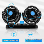 HUXIN HX-T303 6.5W 360 Degree Adjustable Rotation Two Head Low Noise Mini Electric Car Fan, DC12V, HX-T303