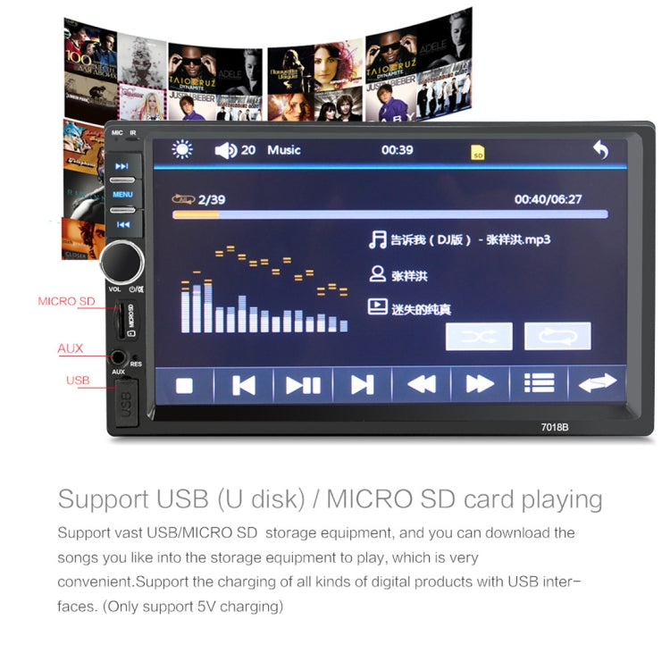 7018B 7.0 inch HD Touch Screen Dual DIN Car Radio Bluetooth Stereo MP3 / MP4 / MP5 Player with Remote Control, with Rearview Camera, 6800 Module, Support  FM / TF Card / USB Flash Disk, 7018B
