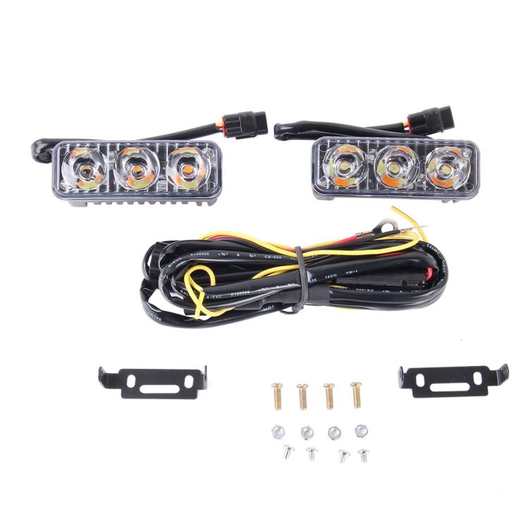 2 PCS DC 12V 6W 400 LM 6000K Tri Circular Car DRL&Turn Light(White Light + Yellow Light), Cable Length: 50cm, DC 12V 6W 400 LM 6000K