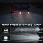 7 inch H4 DC 9V-30V 3000LM 6000K 30W IP67 8LED Lamp Beads Car Square Shape LED Headlight Lamps for Jeep Wrangler, Square Shape
