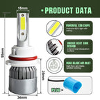 2pcs 9004 18W 1800LM 6000K Waterproof IP68 Car Auto LED Headlight with 2 COB LED Lamps, DC 9-36V, 9004