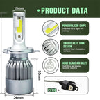 2pcs H4 18W 1800LM 6000K Waterproof IP68 Car Auto LED Headlight with 2 COB LED Lamps, DC 9-36V, H4