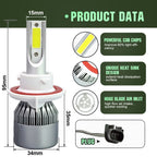 2pcs H13 18W 1800LM 6000K Waterproof IP68 Car Auto LED Headlight with 2 COB LED Lamps, DC 9-36V, H13
