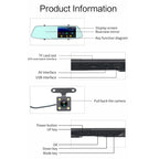 G705 5 inch LCD Touch Screen Rear View Mirror Car Recorder with Separate Camera, 170 Degree Wide Angle Viewing, Support Loop Video / Motion Detection / G-Sensor / TF Card, G705