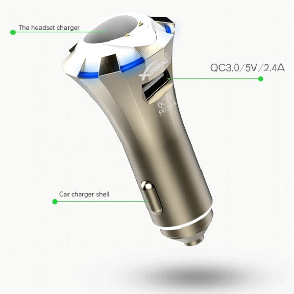A8 3 in 1 Bluetooth Earphone & Safety Hammer & Car Charger, Support Hands-free Call & USB Quick Charger Function, A8