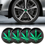 4 PCS Car-Styling Green Leaves Pattern Metal Wheel Hub Decorative Sticker, Diameter: 5.8cm, Green Leaves