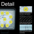 6.7W White Light Square-Shaped Waterproof Car Boat Marine Work Lights Spotlight LED Bulbs, DC 9-30V, 27W