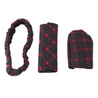 3 PCS Car Hand Brake Cover Shift Knob Gear Stick Cushion Sets Rear View Mirror Sets Cover Car Accessory Interior Decoration Pad, 3 PCS Red, 3 PCS White