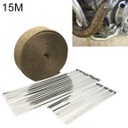 15m Titanium Gold Exhaust Wrap Auto Motor Exhaust Heat Shield Wrap Heat Resistant Wrap, 15m Titanium Gold