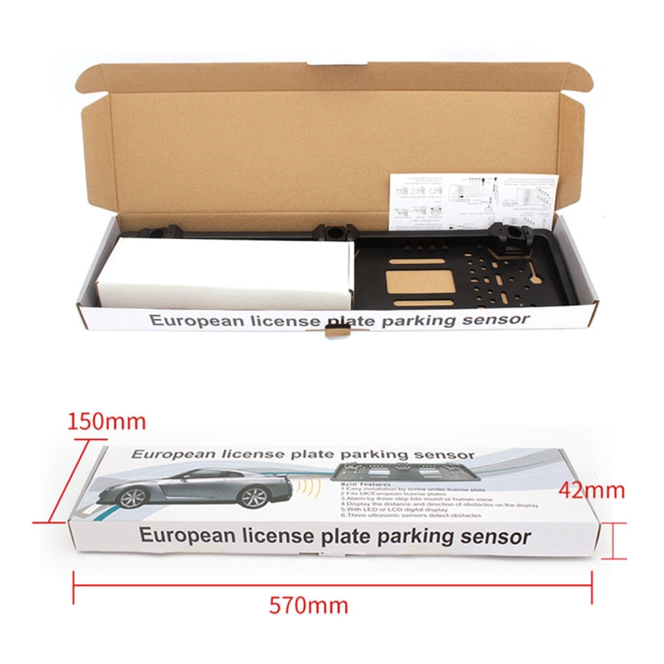 PZ300L Europe Car License Plate Frame Parking Sensors Reversing Radar with 3 Radar Detector, PZ300L
