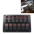 3Pin 6 Way Switches Combination Switch Panel with Light and Projector Lens for Car RV Marine Boat, 3Pin 6 Way