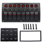 3Pin 8 Way Switches Combination Switch Panel with Light and Projector Lens for Car RV Marine Boat, 3Pin 8 Way