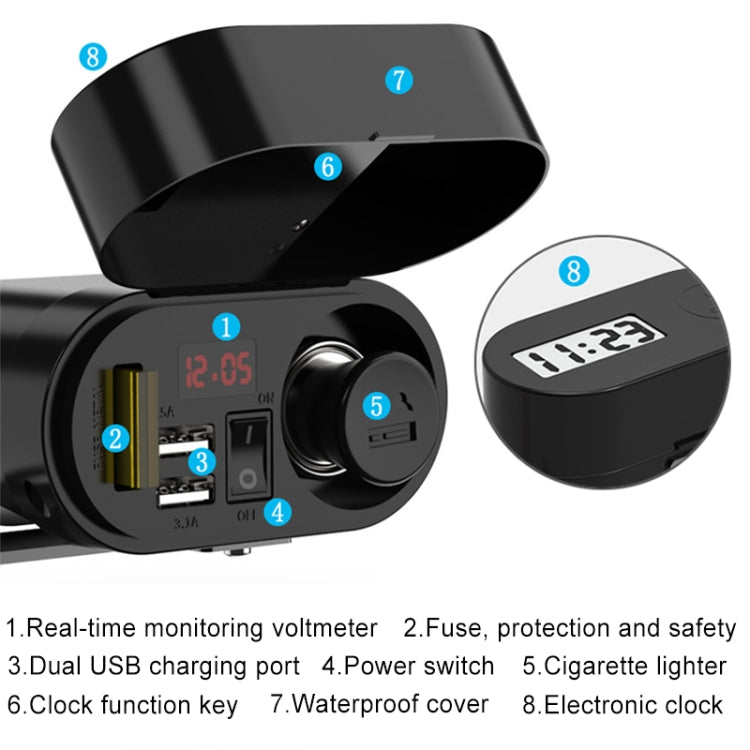 3A Motorcycle Multi-functional Cigarette Lighter Socket Voltmeter + Cigarette Lighter Socket + Dual USB, Voltmeter + Cigarette Lighter Socket + Dual USB