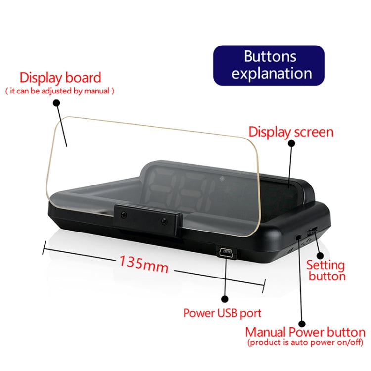 With Adjustable Reflection Board, Speed & RPM & Water Temperature & Oil Consumption & Driving Distance / Time & Voltage Display, Over Speed Alarm, Connect OBD2 Interface, C500（White), C500(Green), C500(Blue)