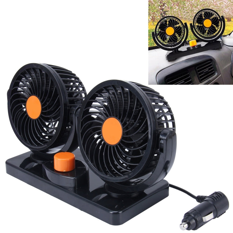HUXIN HX-T304 10W 360 Degree Adjustable Rotation Two Head Low Noise Mini Electric Car Fan, DC 24V, HX-T304
