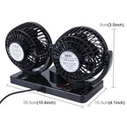 HUXIN HX-T304 10W 360 Degree Adjustable Rotation Two Head Low Noise Mini Electric Car Fan, DC 24V, HX-T304