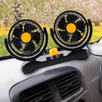 HUXIN HX-T304 10W 360 Degree Adjustable Rotation Two Head Low Noise Mini Electric Car Fan, DC 24V, HX-T304