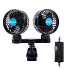 HUXIN HX-T605E 7W 360 Degree Adjustable Rotation Clip Two Head Low Noise Mini Electric Car Fan with Roller Switch, DC12V, HX-T605E